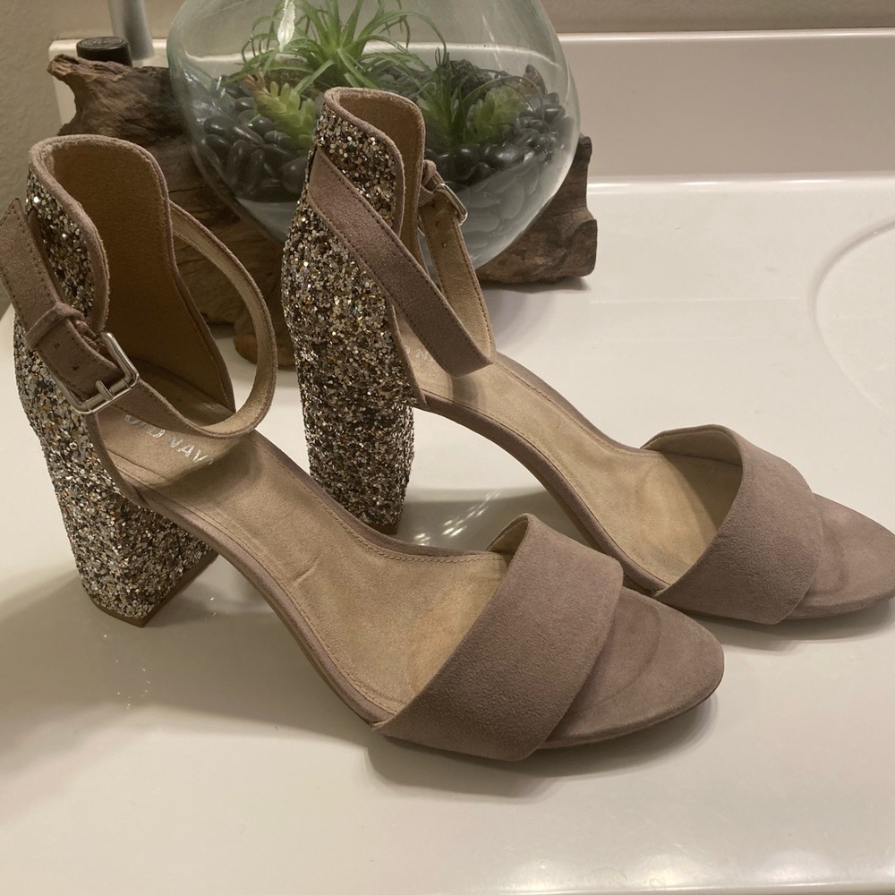 Nude Suede Glitter Heels